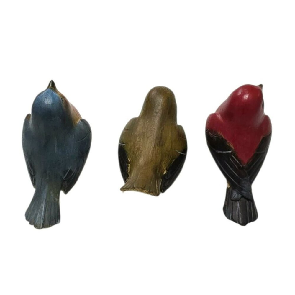 3 Vintage Tii Bird Figurine Red Tanager Bluebird Brown Wren Rustic Country Decor - Picture 15 of 16
